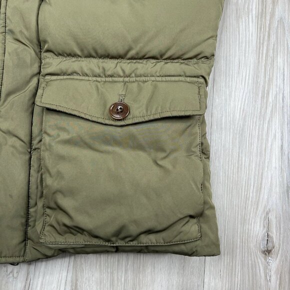 Ralph Lauren Rugby Down Vest Calf Suede Patch Army Green Men’s Size S Small - Picture 2 of 16